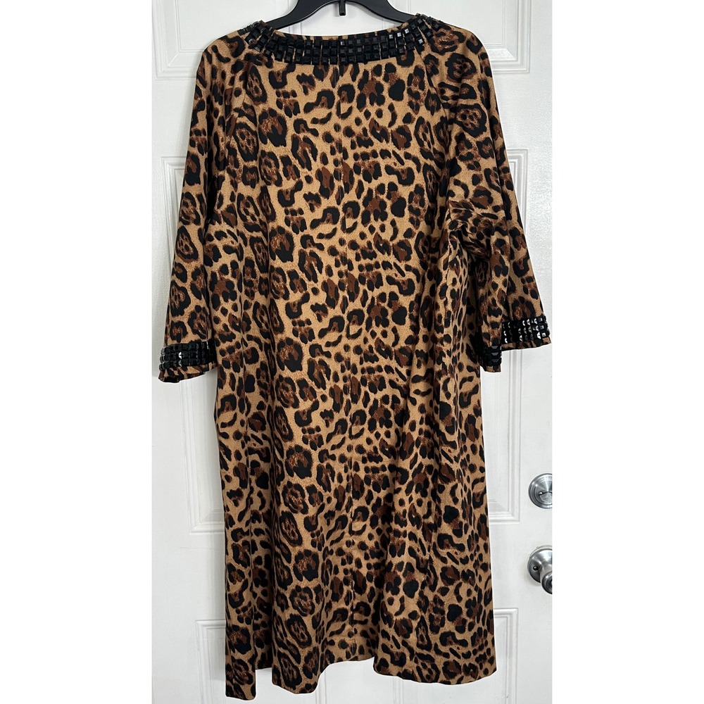 Newport News Vintage Leopard Print Duster Overcoat Studded 18W Brown Red Lining